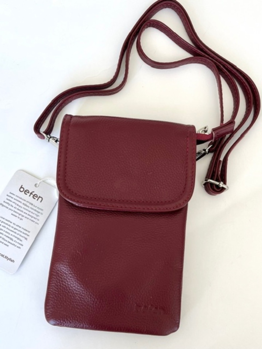 Befen Burgundy Leather Phone Bag NWT